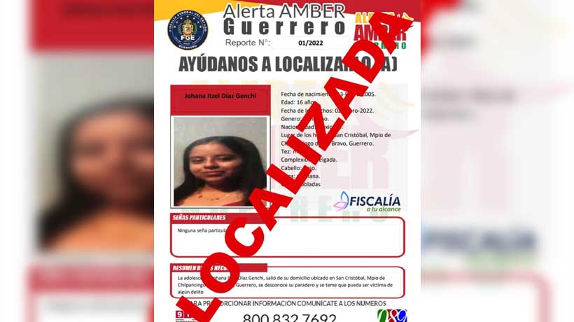 Hallan en Morelos a adolescente desaparecida en Guerrero
