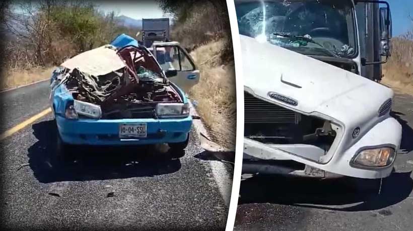 VIDEO: Camión arrolla a taxi en La Montaña de Guerrero