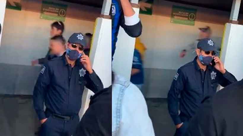 Captan en video a presunto policía que ignoró riña en el partido Querétaro vs Atlas