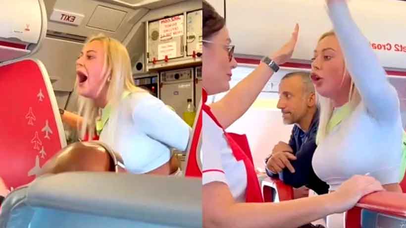 Video: Mujer intenta bajarse de avión y abrir la puerta