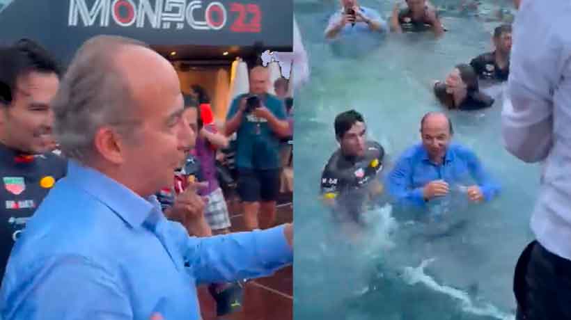 Celebra Felipe Calderón triunfo de “Checo” Pérez con clavado en la alberca del GP de Mónaco