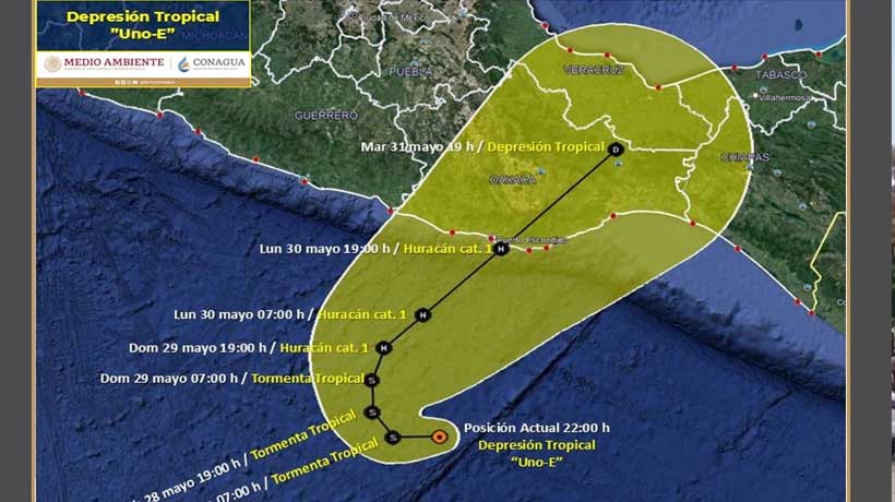 Se forma depresión tropical Uno-E al sur de Oaxaca; afectará a Guerrero