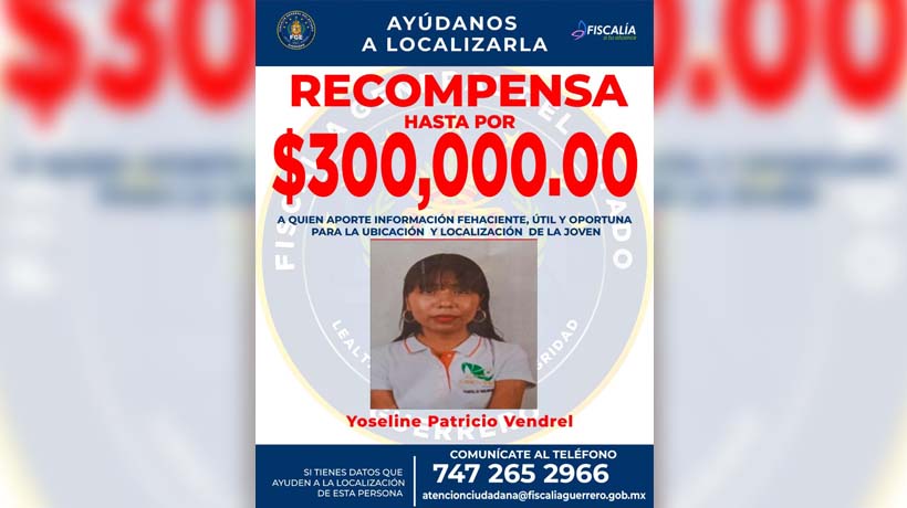 Ofrece Fiscalía de Guerrero recompensa por Yoseline Patricio