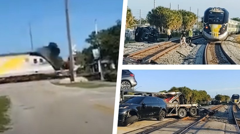 VIDEO: Arrolla tren a camión nodríza con coches de lujo