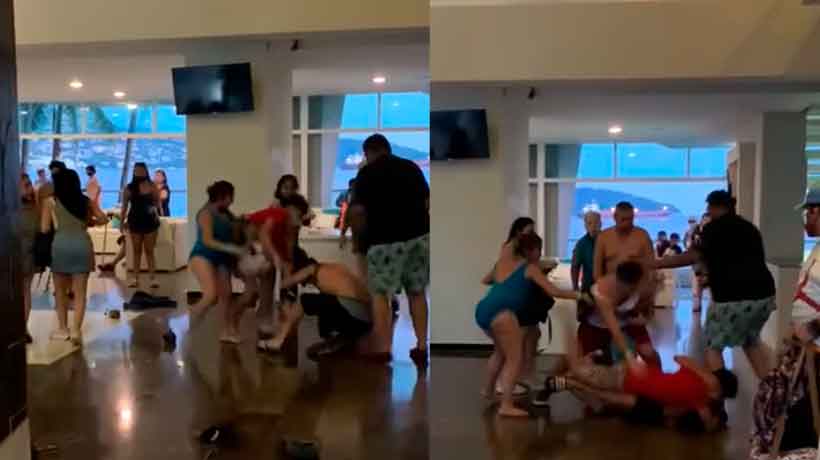 Video: Turistas desatan pelea campal dentro del lobby en hotel de Acapulco