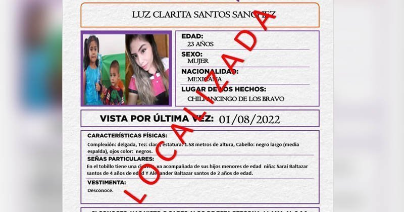 Localizan a mujer desaparecida en Chilpancingo