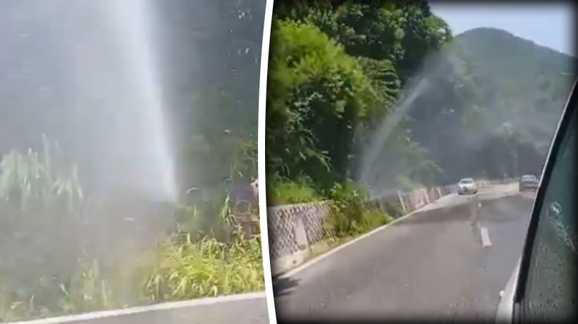 Revienta tubería de agua en la Escénica de Acapulco; la reparan con trozos de madera