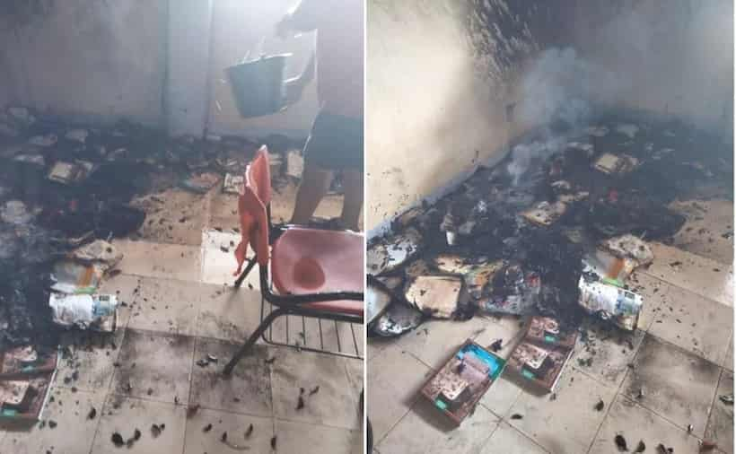 Se incendia secundaria en Oaxaca; alumnos perdieron libros y materiales