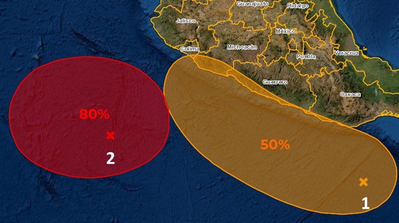 Amenazan costas de Guerrero dos potenciales ciclones