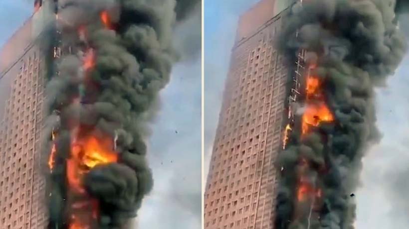 Arrasa incendio rascacielos de 218 metros en Changsha, China