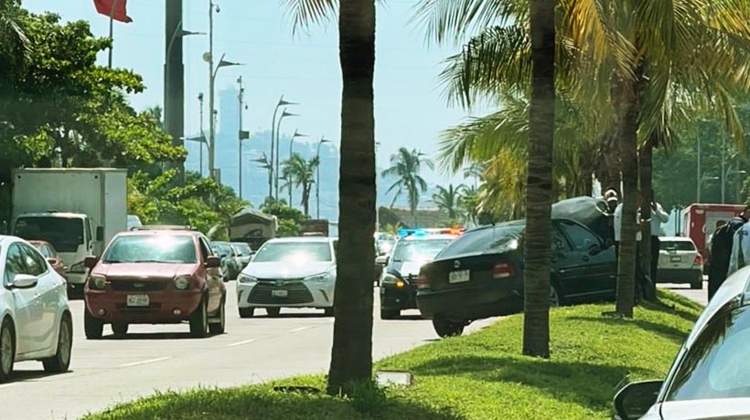 Choca contra palmera en camellón de la Costera de Acapulco