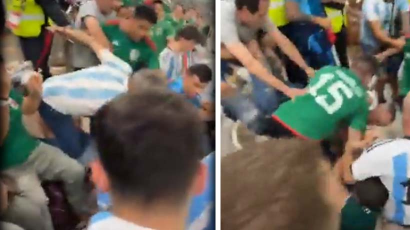 VIDEO: Se enfrentan a golpes hinchas de México y Argentina en Qatar 2022