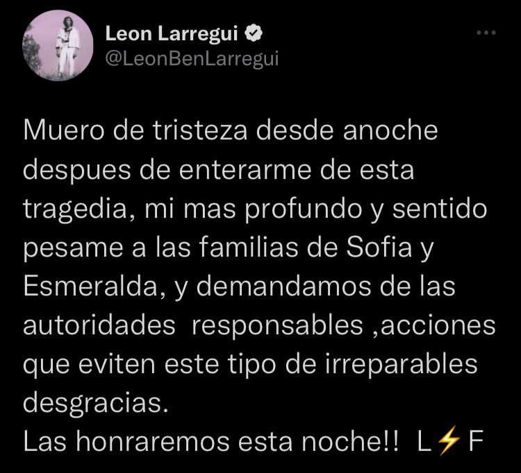 Lamenta León Larregui fallecimiento de hermanas que asistirían a su concierto