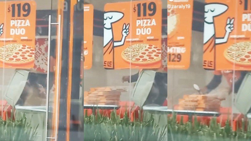 Polémica en TikTok por empleado de Little Caesars que saca cajas de pizza de la basura
