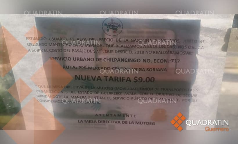Incrementan sin autorización precio del pasaje a 9 pesos en Chilpancingo