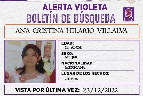 Alerta Violeta: Reportan desaparición de adolescente de 14 años en Zitlala