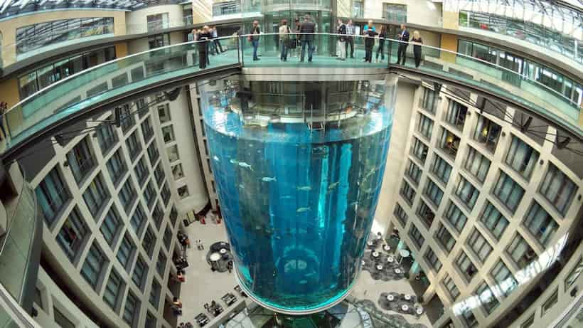 VIDEO: Revienta en Berlín el acuario cilíndrico más grande del mundo