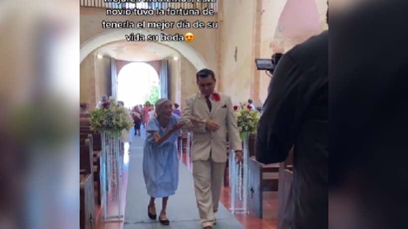 VIDEO: Conmueve a redes abuelita que lleva a su nieto al altar de su boda