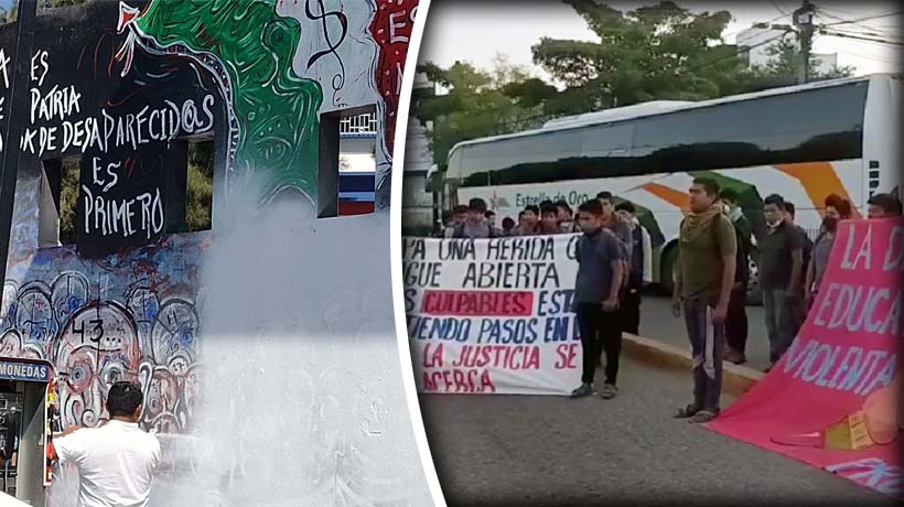 Protesta Ayotzinapa por murales borrados; pide disculpas la UAGro
