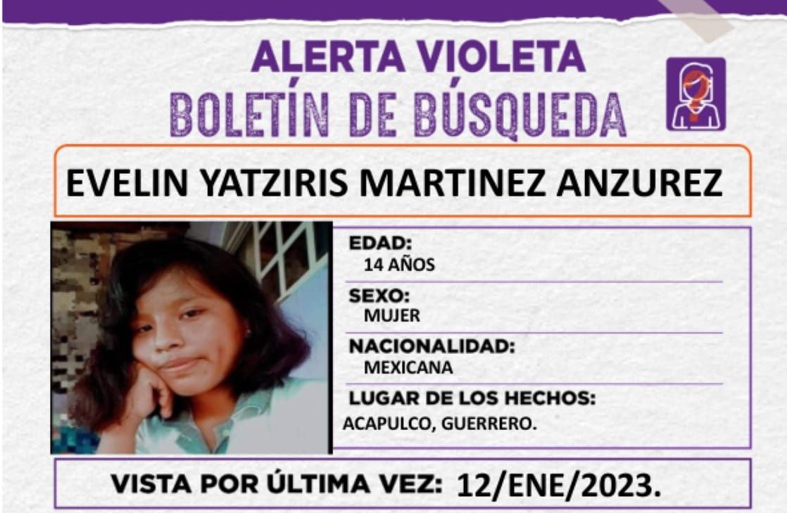 Activan Alerta Violeta por desaparición de una adolescente en Acapulco