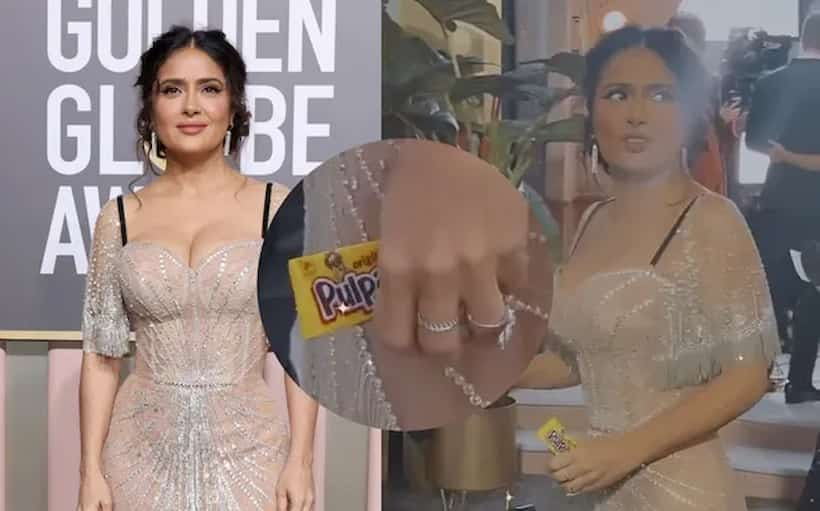 Captan a Salma Hayek con un pulparindo en los Golden Globes; estos son los mejores memes