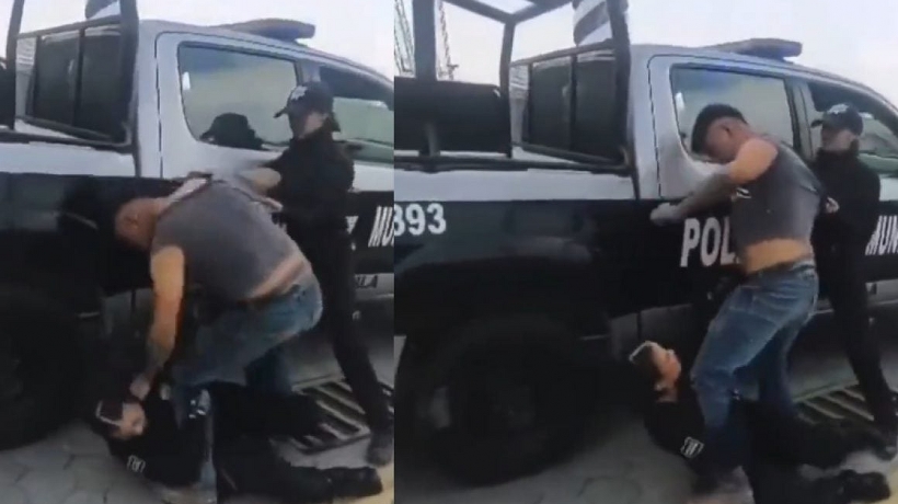VIDEO: Hombre golpea a una policía en San Andrés Cholula, Puebla