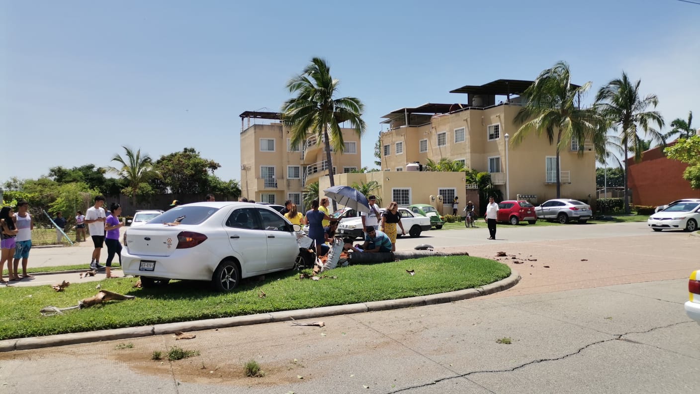 Choca vehículo contra palmera en Fraccionamiento Garzas