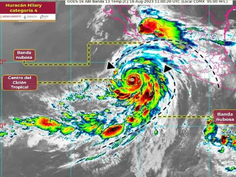 Se intensifica Hilary a huracán categoría 4; provocará lluvias en 16 entidades