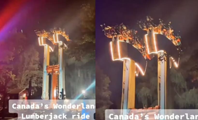 VIDEO: Falla juego mecánico en Canadá y deja a los pasajeros suspendidos de cabeza