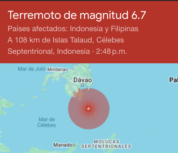 Terremoto 6.7 sacude  este de Filipinas