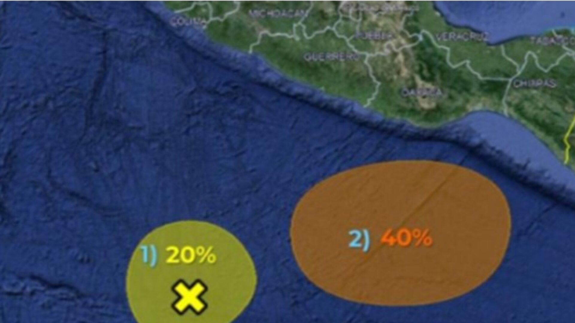 Vigilan dos zonas de Baja Presión ubicadas al sureste y al frente de las costas de Guerrero