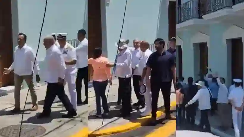 Lanzan botella de agua a López Obrador en su visita a Veracruz