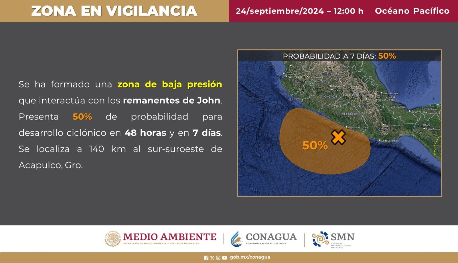 Alertan por 50% de desarrollo ciclónico en Acapulco tras John